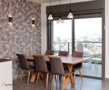 עיצוב דירה מודרנית בראשון לציון, פינת האוכל צופה אל הנוף, ענבל קרקו, עיצוב פנים ופנג שואי