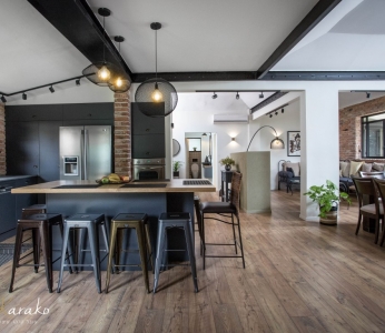 תכנון ועיצוב פנים של בית בצופית,מטבח מבט צד, ענבל קרקו עיצוב פנים ופנג שואי