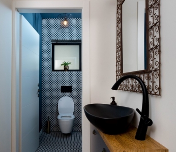 תכנון ועיצוב פנים של בית בצופית,שירותי אורחים, ענבל קרקו עיצוב פנים ופנג שואי