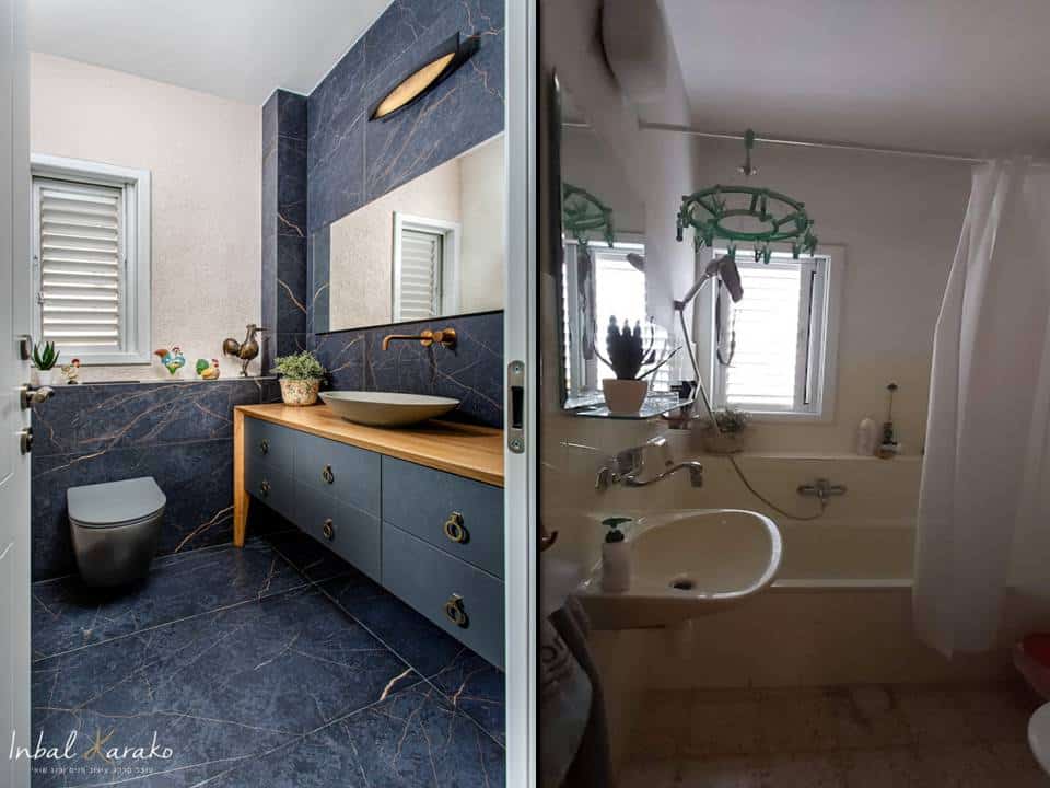 שיפוץ דירה לפני ואחרי, מקלחת ברחובות, ענבל קרקו עיצוב פנים ופנג שואי
