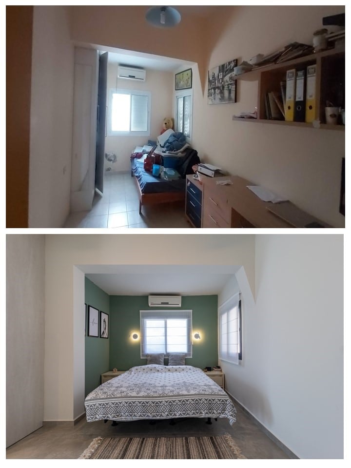 שיפוץ דירה לפני ואחרי | חדר שינה בבית חנן | ענבל קרקו עיצוב פנים ופנג שואי